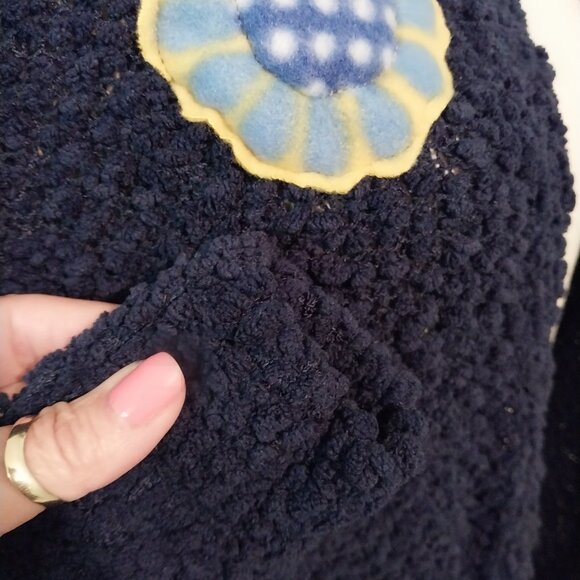 3554 2X Upcycled Zenana Navy Popcorn Texture Drop Shoulder Cardigan Sweater. - Picture 4 of 6